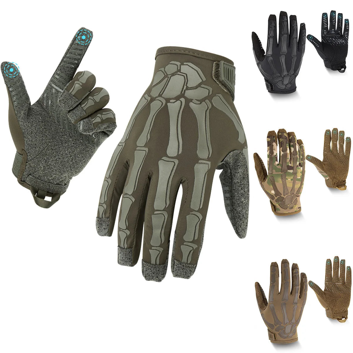 Gants Tactiques Squelette – Doigts Complets, Respirants & Compatibles Tactile – Moto, Airsoft