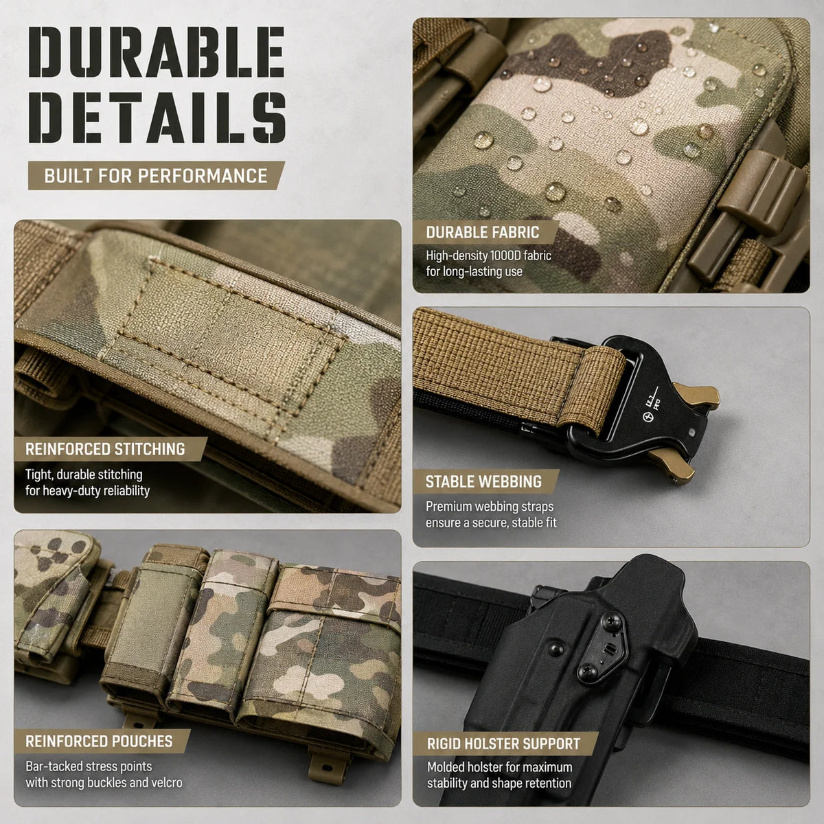 Ceinturon Tactique MOLLE Décrochage Rapide - Holster et Sangle de Cuisse
