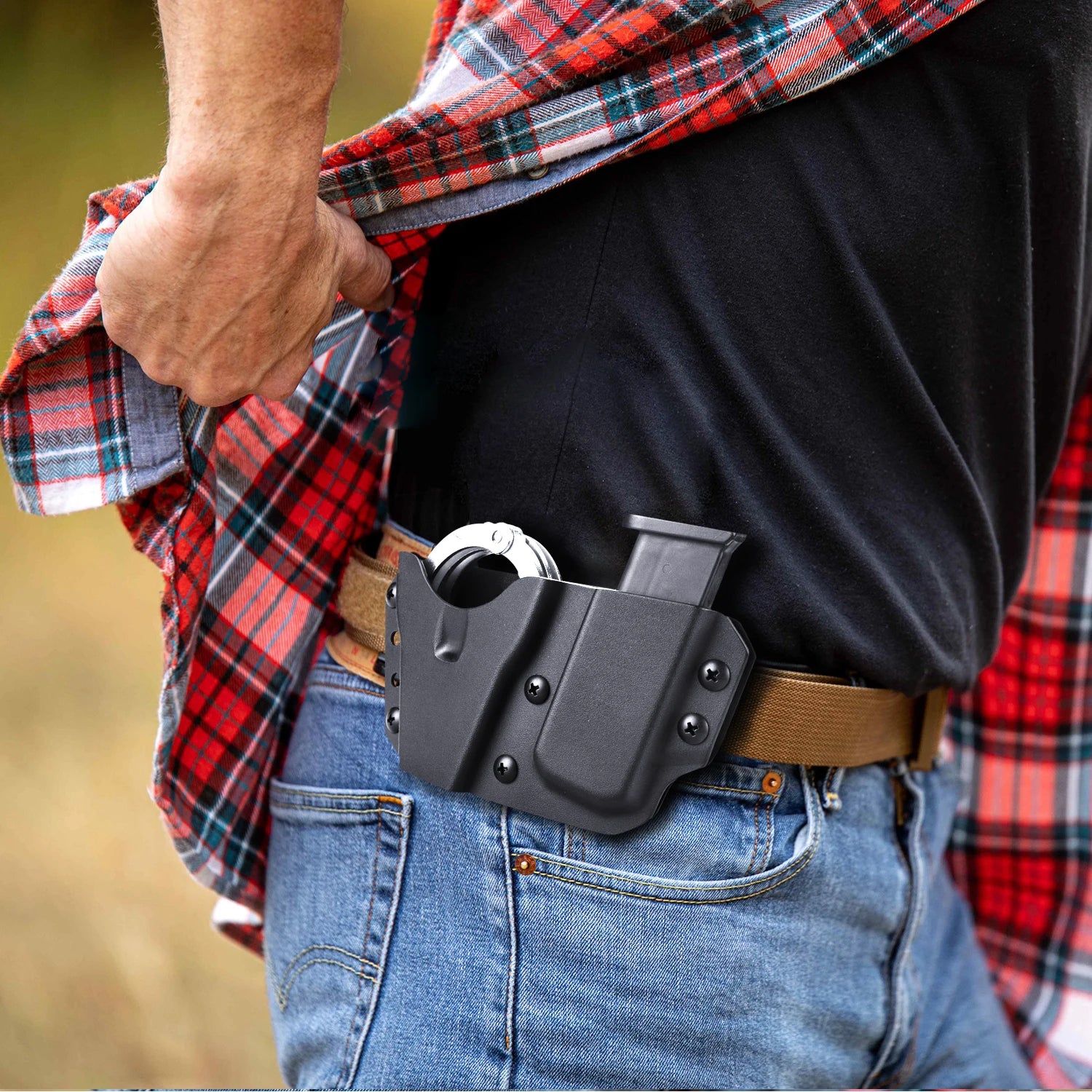 Holster Kydex Menottes + Chargeur Double 9mm/.40 Combo – OWB Ceinture | Menottes Articulées & Chaîne - BLACKBEARD OUTDOOR INDUSTRIES