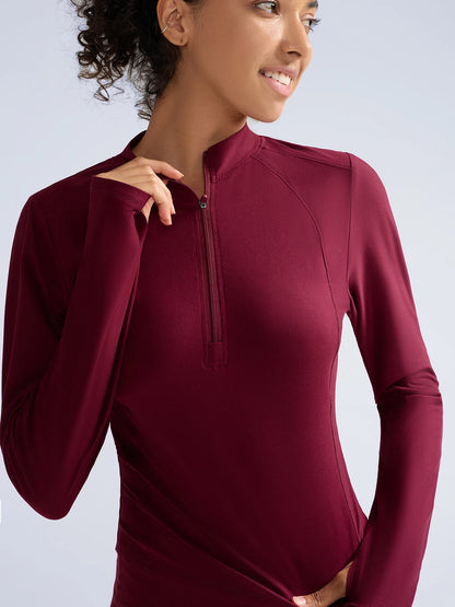 Chemise Randonnée Femme Manches Longues – Demi-Zip Poches Pouces Camping Outdoor