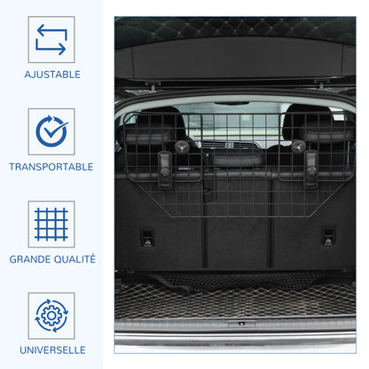 Barrière de Sécurité Auto pour Chien PawHut, Ajustable de 90 cm, Barrière de Protection Noire
