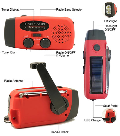Radio Portable d'Urgence Rechargeable 2000mAh – Radio Solair, Manivelle et USB avec Flashlight, Radio AM/FM/SW, Radio Météo pour Survie, Batterie Rechargeable et Chargeur de Secours - BLACKBEARD OUTDOOR INDUSTRIES