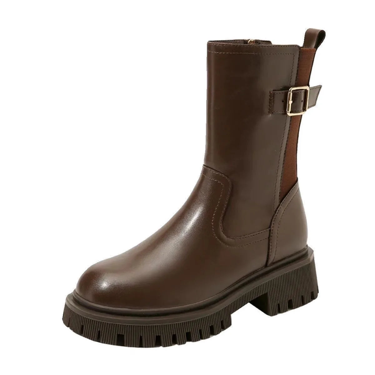 Bottines Femme Style Moto Talon Carré Plateforme Zip – Casual Chic