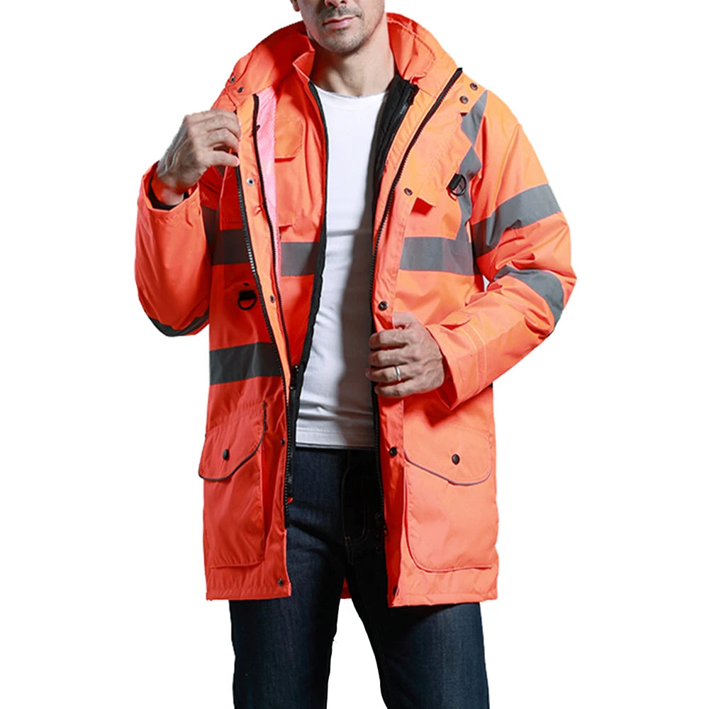 Veste de Sécurité Haute Visibilité EN471 ANSI/SEA 107 7-en-1 - Parka Imperméable et Coupe-Vent, Vêtement de Travail Réfléchissant, Manteau de Pluie Chaud et Résistant - BLACKBEARD OUTDOOR INDUSTRIES