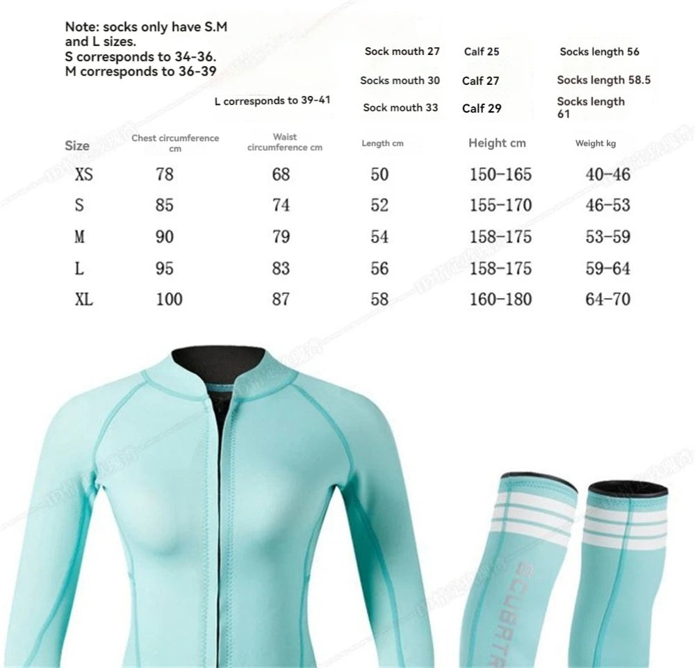 Combinaison Bikini Néoprène Femme 2MM avec Bas – Maillot de Bain Longues Manches Surf, Plongée, Snorkeling, Natation - BLACKBEARD OUTDOOR INDUSTRIES