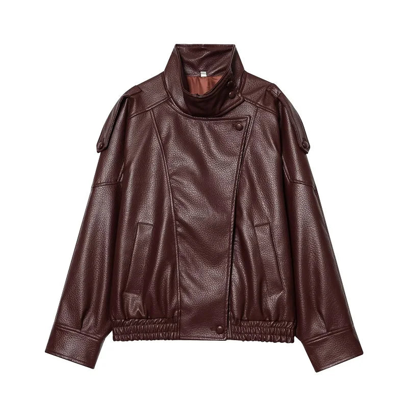 Perfecto Simili-Cuir Femme Oversize – Col Reversé, Fermeture Zip, Style Biker Streetwear Automne/Hiver - BLACKBEARD OUTDOOR INDUSTRIES