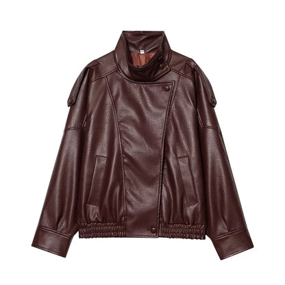 Perfecto Simili-Cuir Femme Oversize – Col Reversé, Fermeture Zip, Style Biker Streetwear Automne/Hiver - BLACKBEARD OUTDOOR INDUSTRIES