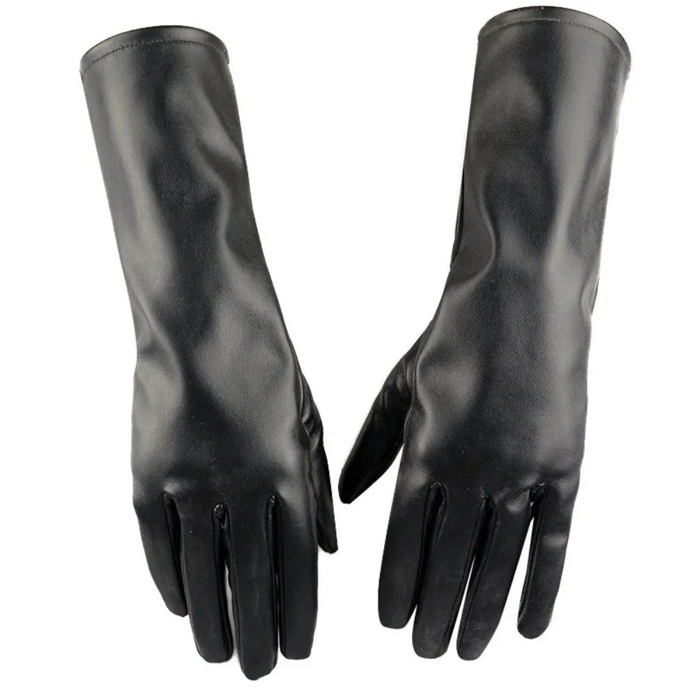 Gants femme en simili cuir noir, mi-longs pour l’hiver