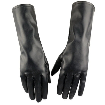 Gants femme en simili cuir noir, mi-longs pour l’hiver