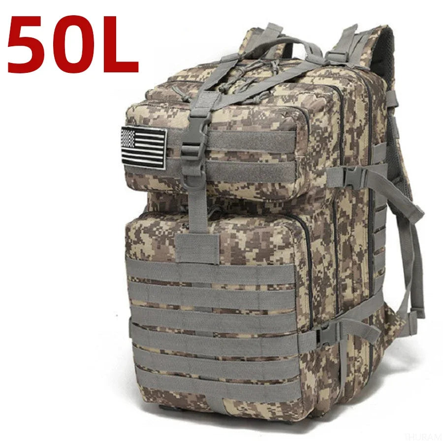 Sac à Dos Tactique MOLLE 25L/50L – Nylon Imperméable, Compatible Laptop | Randonnée, Chasse, Camping