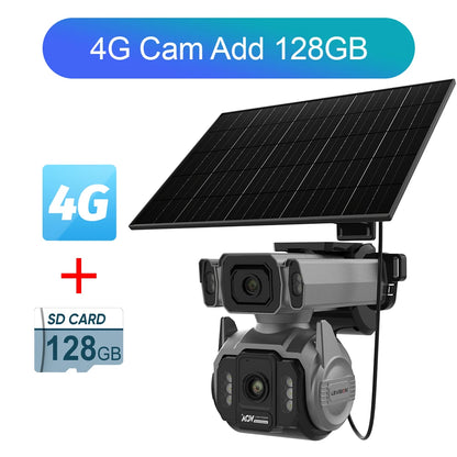 Caméra de surveillance solaire 4G double objectif 10 MP, zoom x12, suivi automatique