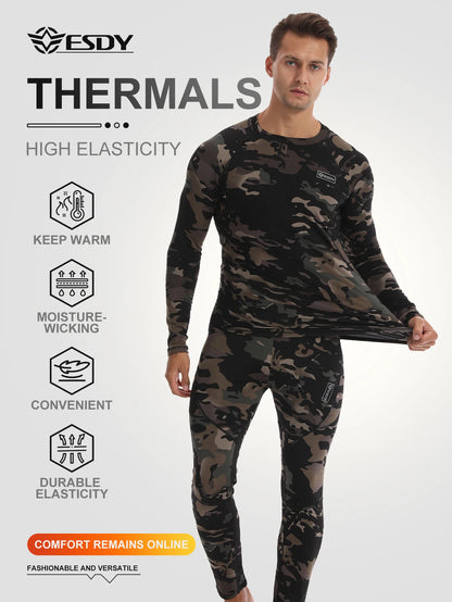 Ensemble Thermique Compression Homme – Sous-vêtement Tactique Camouflage Chasse Ski Montagne
