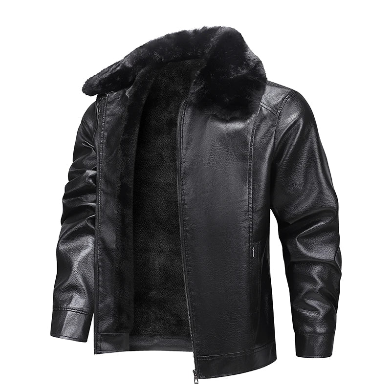 YJKVUR Men's Fleece-Lined Warm Faux Leather Jacket Waterproof Windproof Autumn Winter New Arrival Man Motorcycle Stylish Coat ﻿ BLACKBEARD OUTDOOR INDUSTRIES
