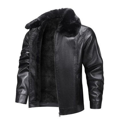YJKVUR Men's Fleece-Lined Warm Faux Leather Jacket Waterproof Windproof Autumn Winter New Arrival Man Motorcycle Stylish Coat ﻿ BLACKBEARD OUTDOOR INDUSTRIES