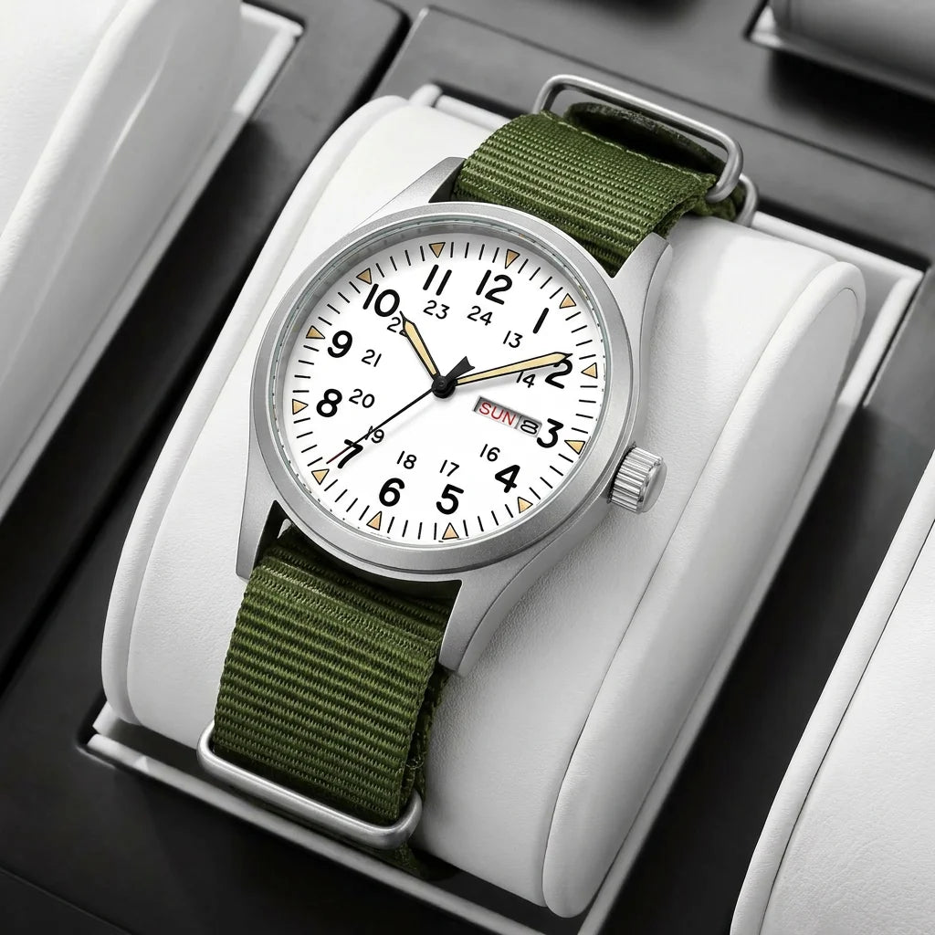 Montre de terrain K7105 – 38 mm, bracelet nylon et aiguilles lumineuses