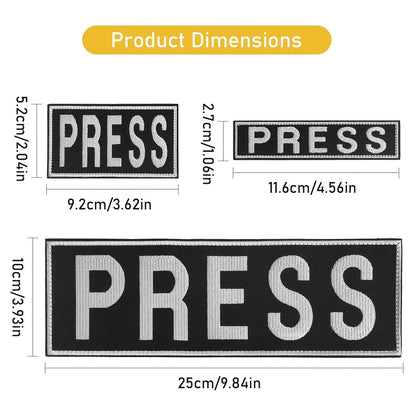 Lot de 3 Patches Brodés PRESS – Gilet Presse, Photographe & Gilet Tactique