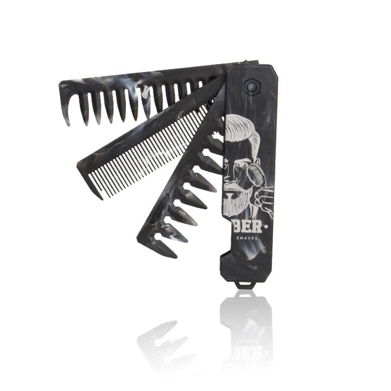 Peigne Pliable 2/3-en-1 Unisexe – Dents Larges & Denses, Barbe & Coiffure, Antistatique