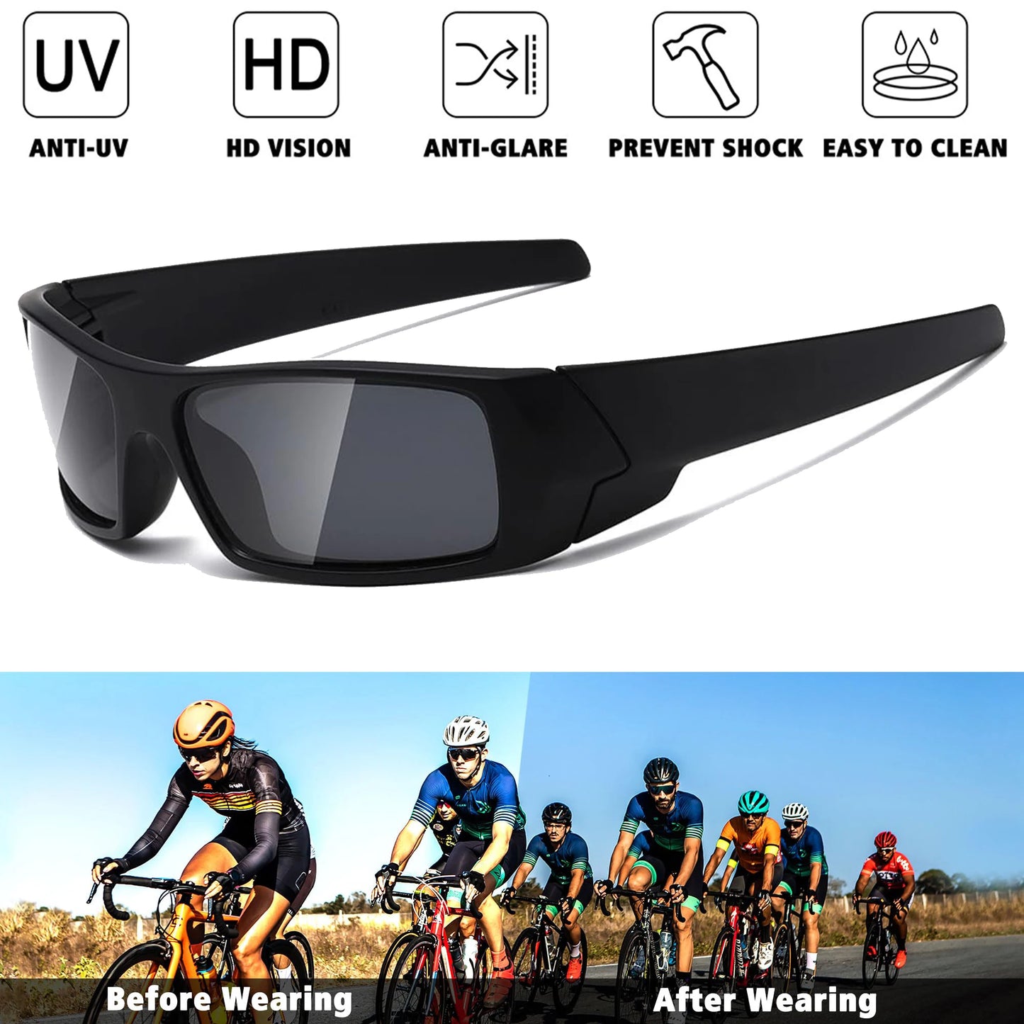Lunettes Tactiques Polarisées UV400 – Rectangulaires Anti-Reflets | Airsoft, Terrain & Outdoor