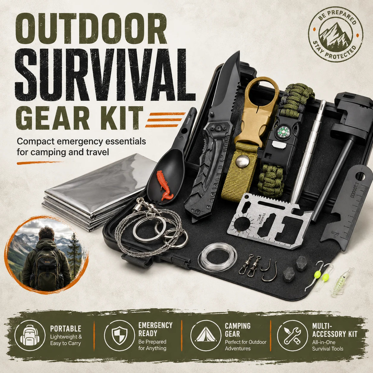 Kit de survie outdoor complet avec boîte de rangement