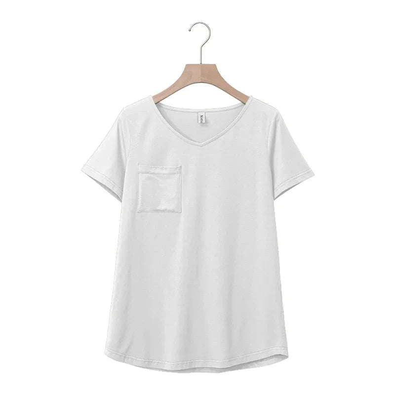 T-Shirt Femme Grande Taille Col V – Coton Oversize Casual Été - BLACKBEARD OUTDOOR INDUSTRIES