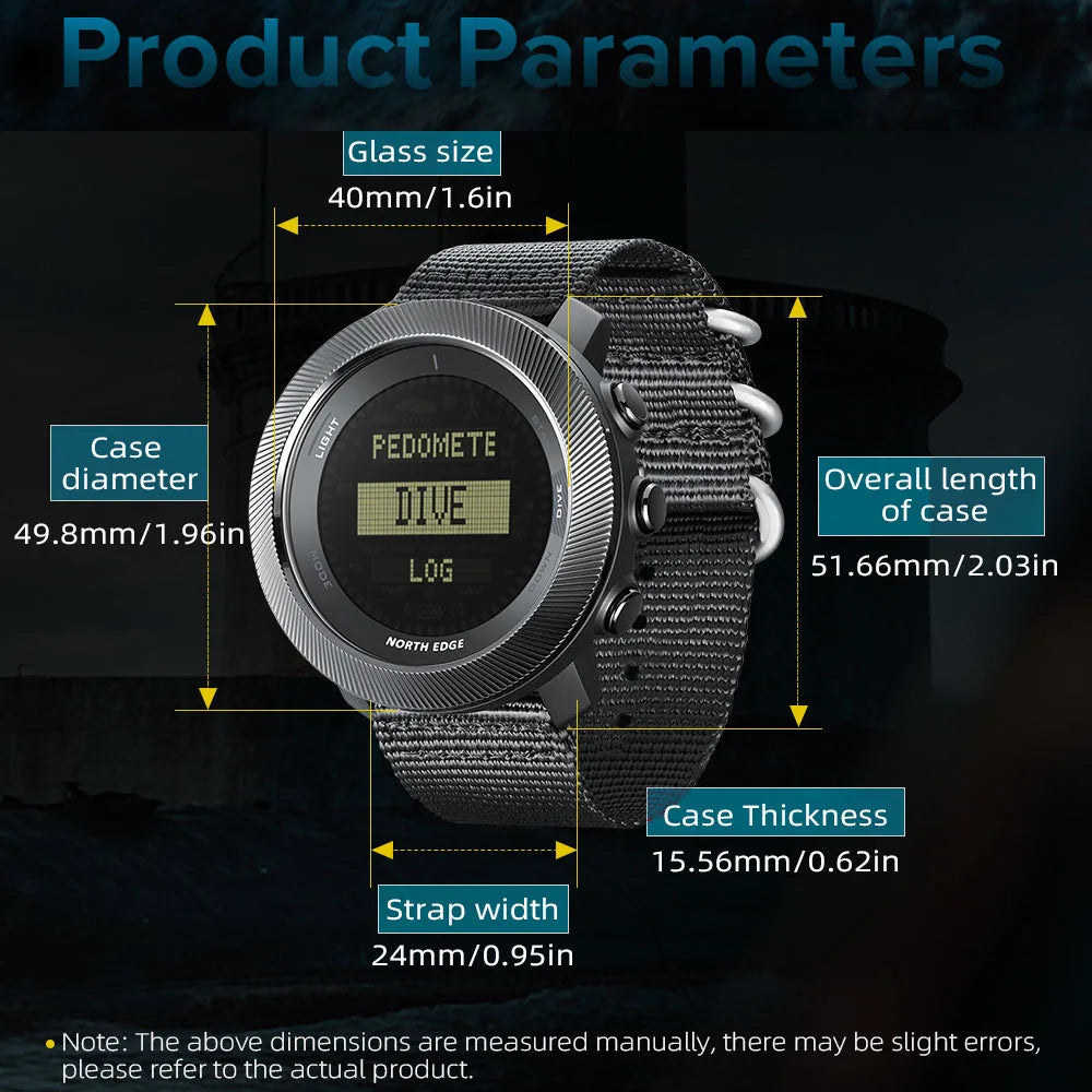 NORTH EDGE APACHE-D Montre Digitale Sportive pour Homme - Montre de Plongée, Outdoor, 100M Étanchéité, Altimètre, Baromètre, Boussole BLACKBEARD OUTDOOR INDUSTRIES