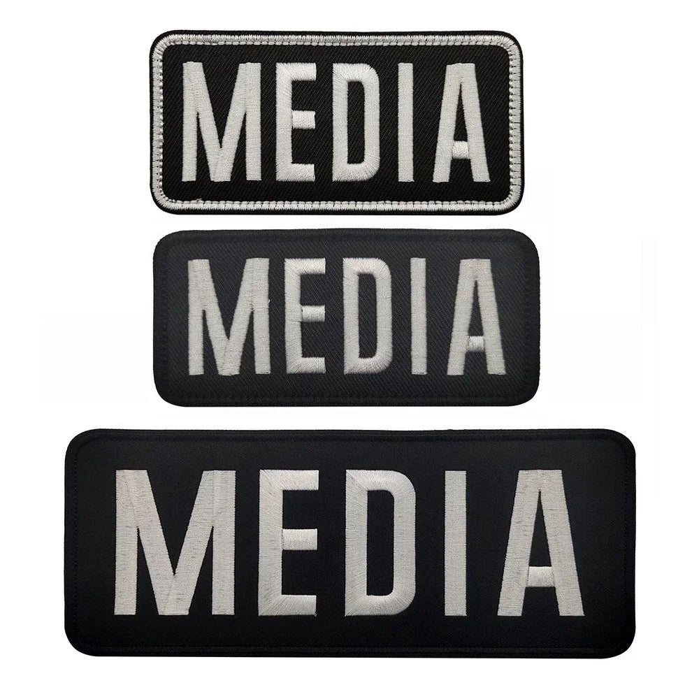 Patch Brodé MEDIA Grande Taille – Gilet Tactique Hook & Loop Insigne Presse