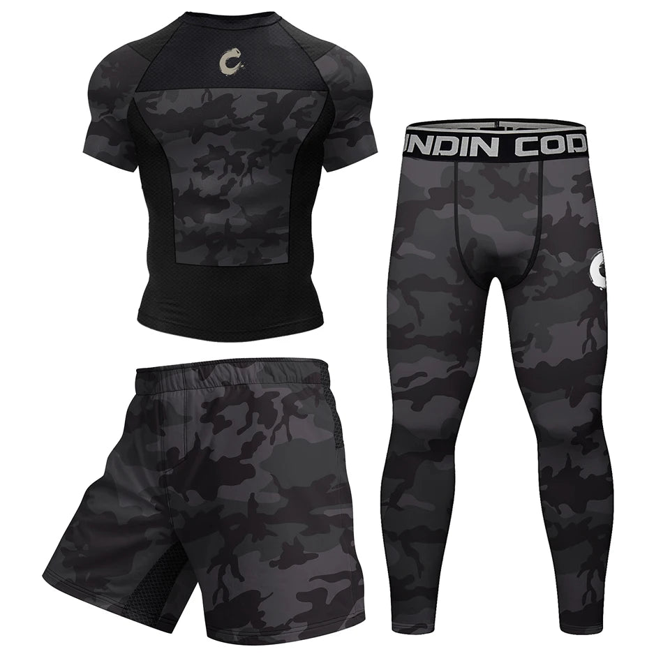 Ensemble T-shirt Rashguard Jiu Jitsu No Gi + Shorts MMA – Compression et Confort pour Hommes, Idéal pour Boxe, Jiu Jitsu, Kickboxing, Muay Thai - BLACKBEARD OUTDOOR INDUSTRIES