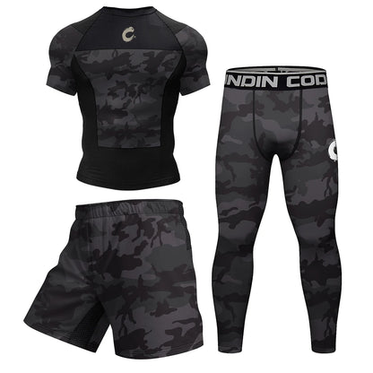 Ensemble T-shirt Rashguard Jiu Jitsu No Gi + Shorts MMA – Compression et Confort pour Hommes, Idéal pour Boxe, Jiu Jitsu, Kickboxing, Muay Thai - BLACKBEARD OUTDOOR INDUSTRIES