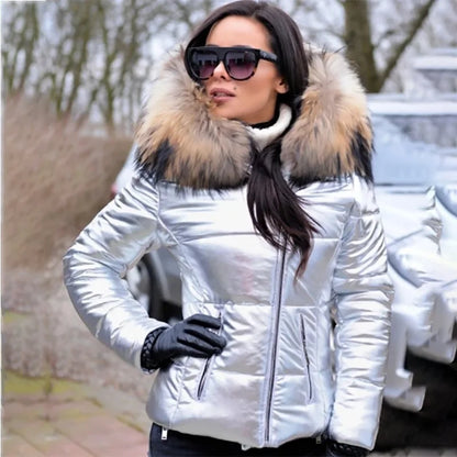 Doudoune Courte Femme à Capuche et Col Fourrure – Veste Matelassée Chaude Hiver