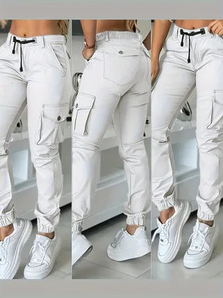 Pantalon cargo femme taille haute multi-poches