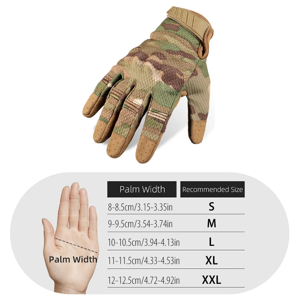 Gants Tactiques Écran Tactile – Polyester, Camouflage | Airsoft, Moto, Vélo, Paintball, Outdoor
