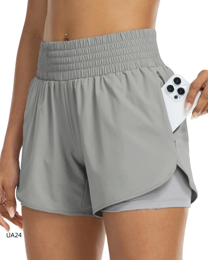 Short 2-en-1 Taille Haute Femme Séchage Rapide – Poche Zippée, Ceinture Élastique | Running, Gym, Yoga, Fitness | XS à XXL | 6 Coloris - BLACKBEARD OUTDOOR INDUSTRIES