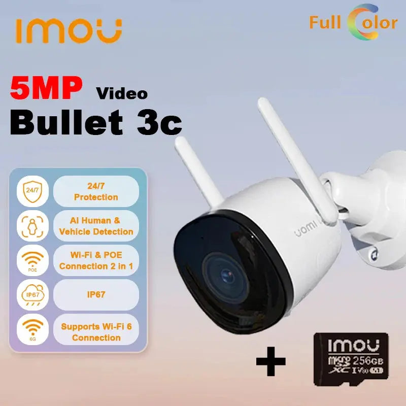 🔐 Caméra de Surveillance Extérieure IMOU Bullet 3C – 5MP 3K UHD | WiFi 6 | Détection Humaine & Véhicule | IP67 | Vision Nocturne Ma boutique