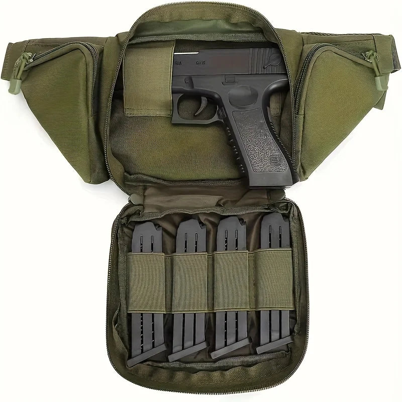 Sacoche banane tactique en nylon résistant – multi‑poches MOLLE avec holster et 4 porte‑chargeurs, idéale pour la randonnée, le vélo et le voyage (Kaki/Noir/Vert) - BLACKBEARD OUTDOOR INDUSTRIES