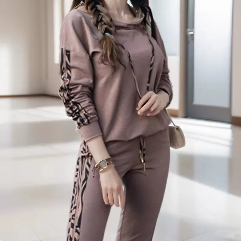 Ensemble Survêtement 2 Pièces Femme – Sweatshirt à Capuche et Pantalon à Cordon Casual