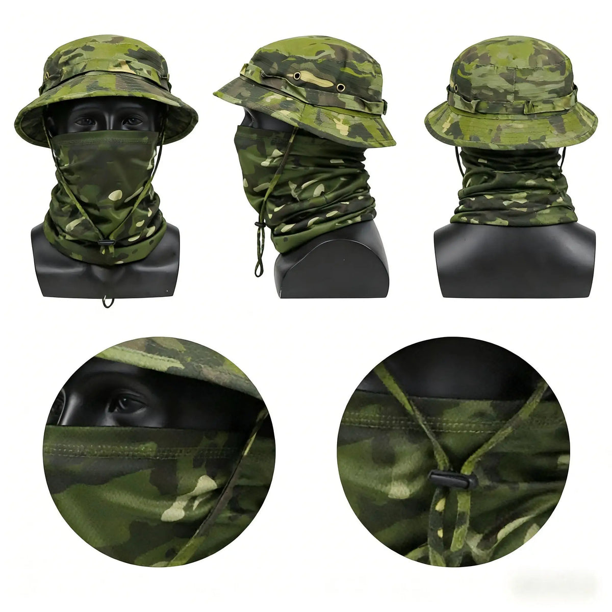 Bob Tactique Camouflage + Tour de Cou – Protection Solaire Outdoor Unisexe