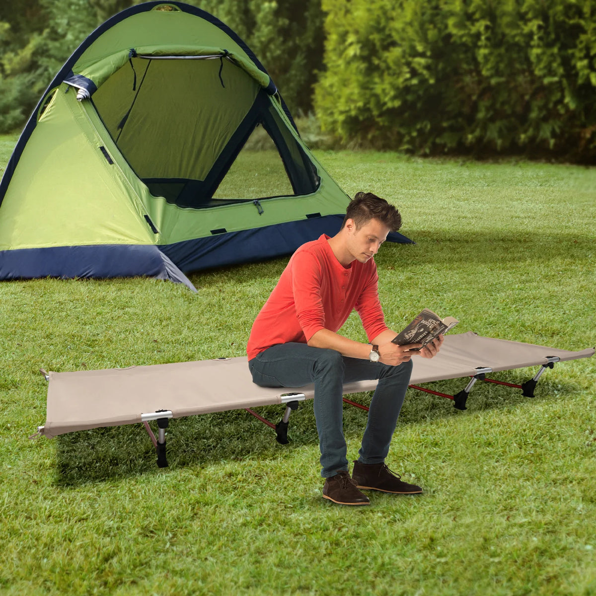 Lit de Camp Pliant Ultra-Léger 150kg – Aluminium 7075 & 6061, Oxford 600D, 190x65cm | Camping, Randonnée, Trekking | Khaki & Vert