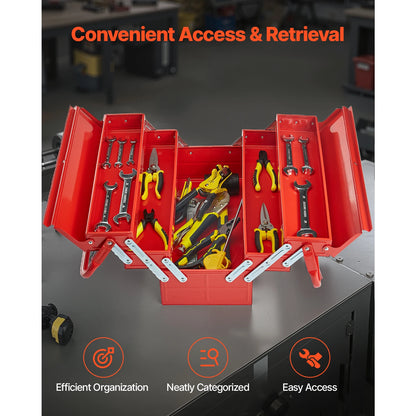 Boîte à Outils Métallique VEVOR 18” – 3 Niveaux / 5 Compartiments | Coffre de Chantier Portable avec Poignée - BLACKBEARD OUTDOOR INDUSTRIES