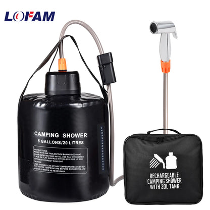 Douche de camping rechargeable USB-C – Kit avec poche d’eau 20 L