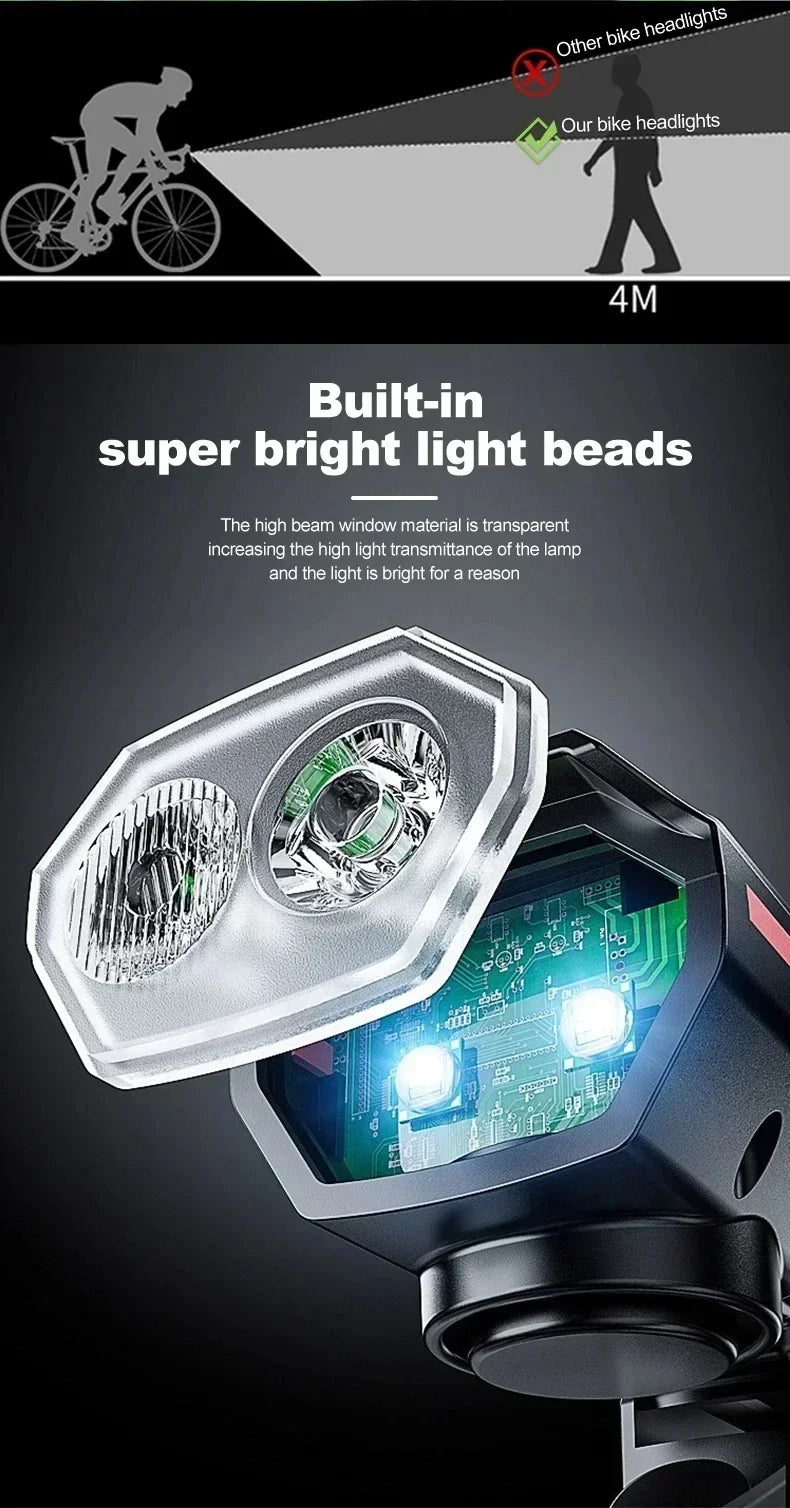 phare avant de vélo solaire a éclairage double faisceau avec avertisseur sonore Ma boutique