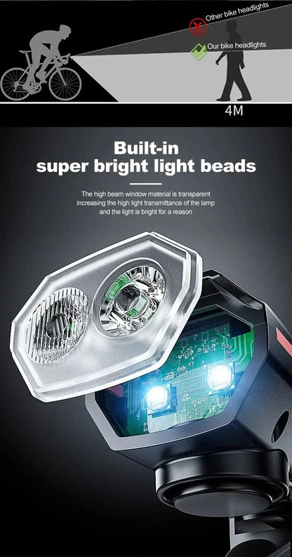 phare avant de vélo solaire a éclairage double faisceau avec avertisseur sonore Ma boutique