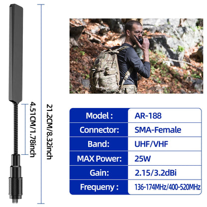 Antenne Tactique Gooseneck ABBREE AR-188 SMA-Femelle VHF/UHF – Baofeng & Quansheng