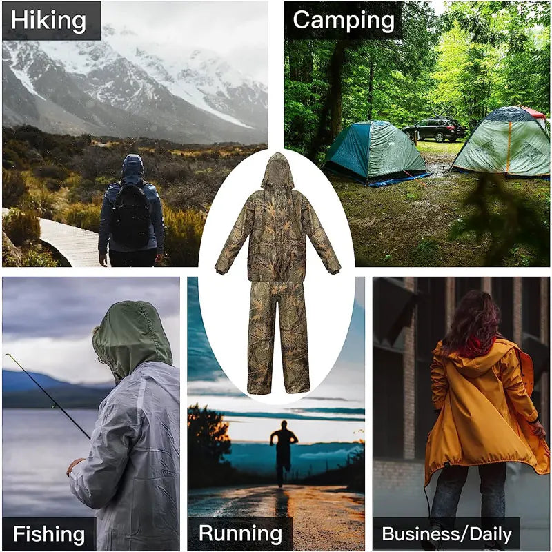 Ensemble Pluie Tactique Camouflage 2 Pièces — Poncho + Pantalon Imperméable | Chasse, Moto, Randonnée | S à XXL - BLACKBEARD OUTDOOR INDUSTRIES