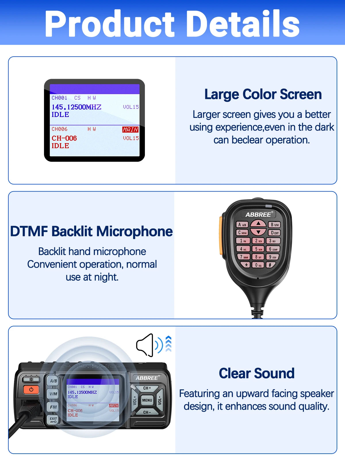 ABBREE AR-318 / AR-218 – Radio Mobile Portable VHF/UHF Double Bande 25W 128 Canaux - BLACKBEARD OUTDOOR INDUSTRIES