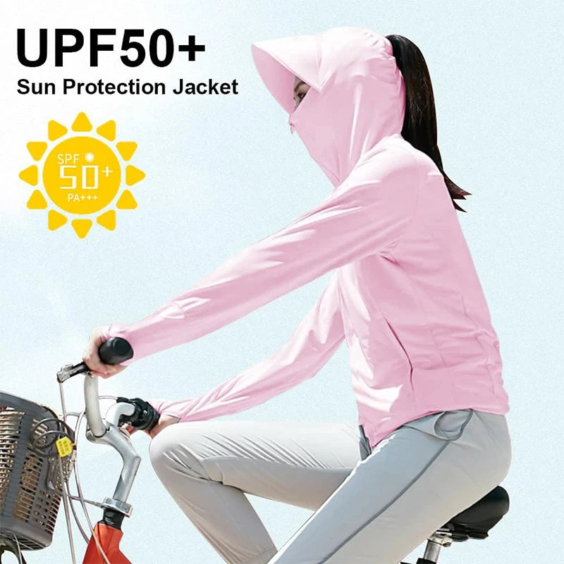 Veste Cyclisme Femme UPF 50+ – Hoodie Anti-UV Manches Longues avec Poches | TRVLWEGO