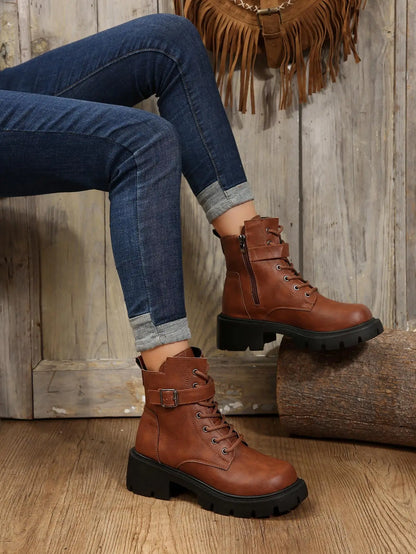 Bottines Femme à Talon Épais – Bottes Combat à Lacets & Fermeture Éclair – Style Punk Rock avec Boucle Ceinture – Pointure Jusqu’au 43 - BLACKBEARD OUTDOOR INDUSTRIES