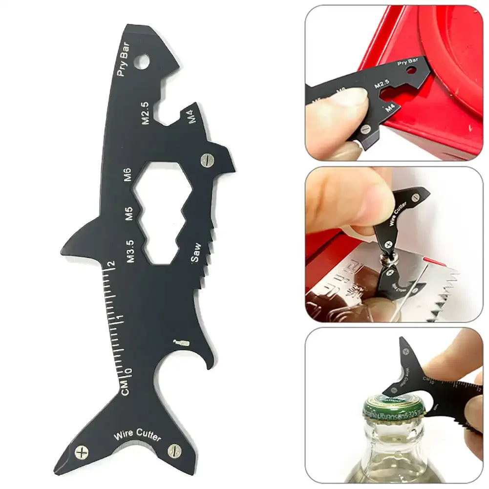 Outil Multifonction 15 en 1 Forme de Requin - Porte-Clés Ouvre-Bouteille et Tournevis
