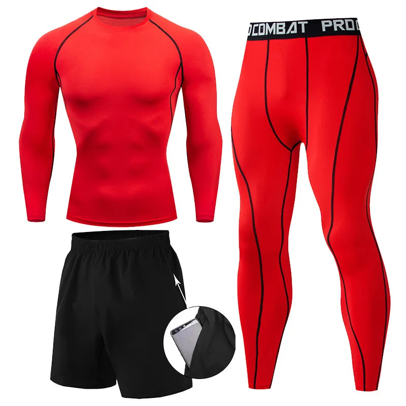 Ensemble MMA homme 2 ou 3 pièces, rashguard et legging de compression