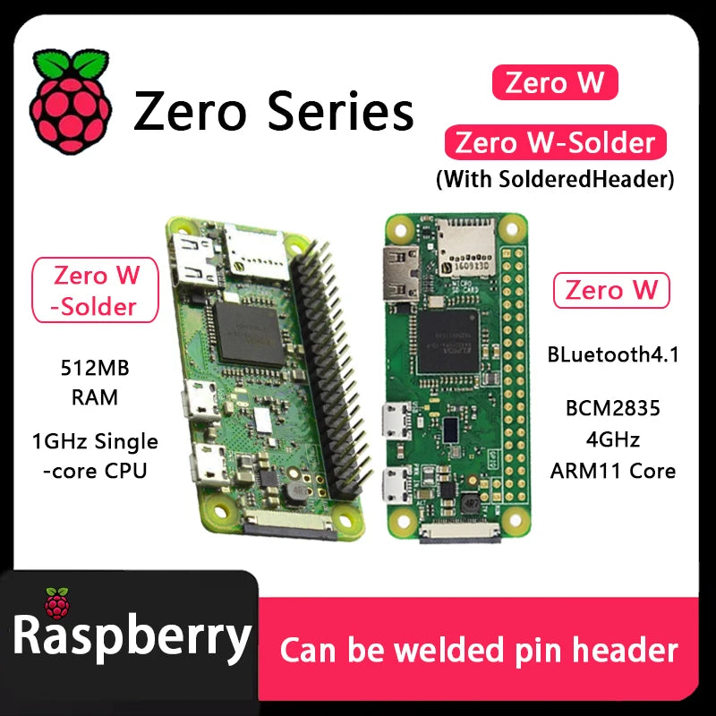 Carte Raspberry Pi Zero Officielle – Zero / Zero W / Zero 2 W / Zero-Solder / Zero W-Solder avec Header Soudé – 512 Mo RAM – Puce Broadcom Ma boutique