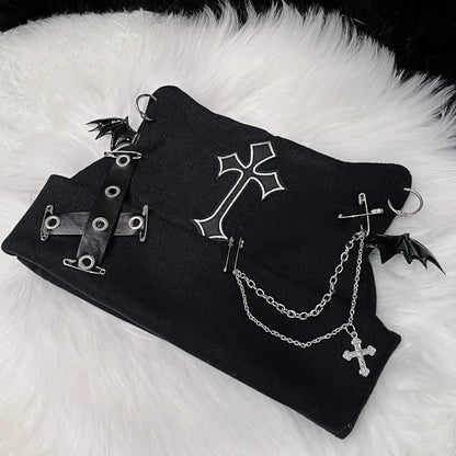 Bonnet noir gothique à oreilles de chat en maille